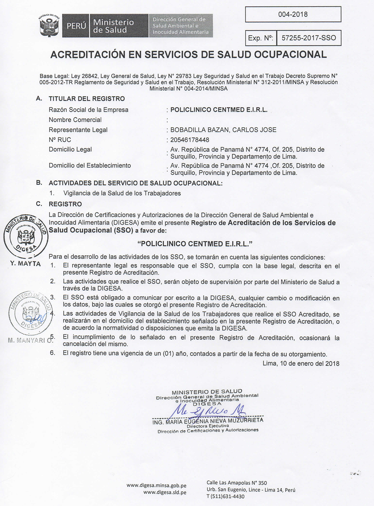 ACREDITACIÓN DIGESA